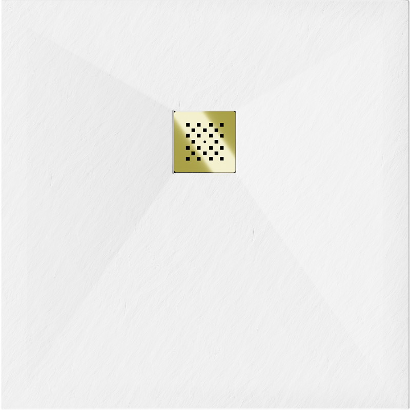 Mexen Stone+ composite square shower tray 80 x 80 cm, white, gold cover - 44108080-G