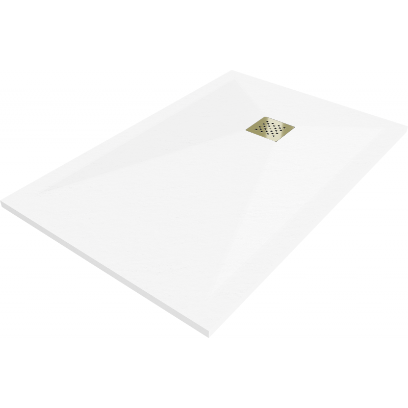 Mexen Stone+ Composite Rectangular Shower Tray 130 x 90 cm, White, Gold Cover Plate - 44109013-G
