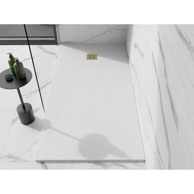 Mexen Stone+ composite rectangular shower tray 160 x 80 cm, white, gold cover - 44108016-G