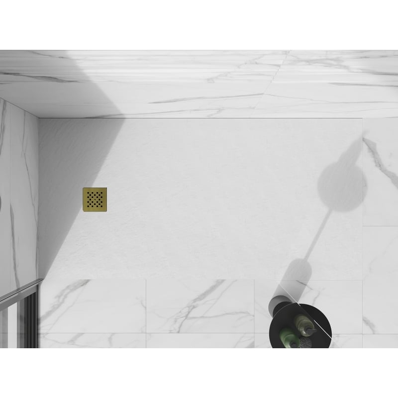 Mexen Stone+ composite rectangular shower tray 160 x 80 cm, white, gold cover - 44108016-G