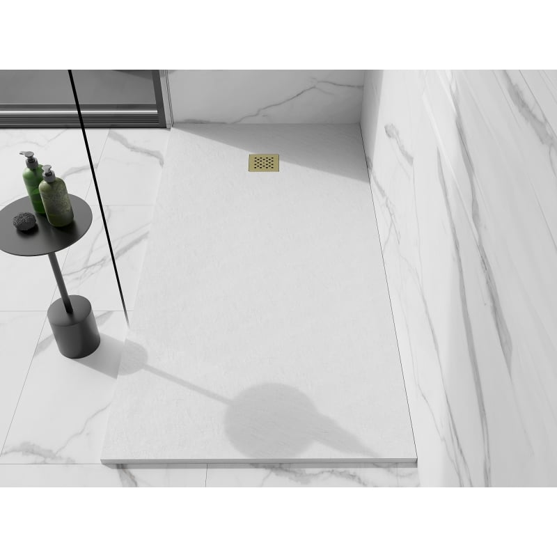 Mexen Stone+ rectangular composite shower tray 200 x 80 cm, white, gold cover - 44108020-G