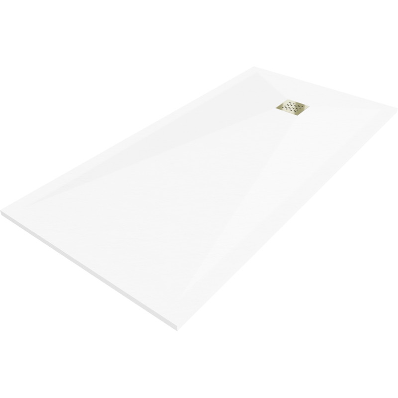 Mexen Stone+ composite rectangular shower tray 160 x 80 cm, white, gold cover - 44108016-G