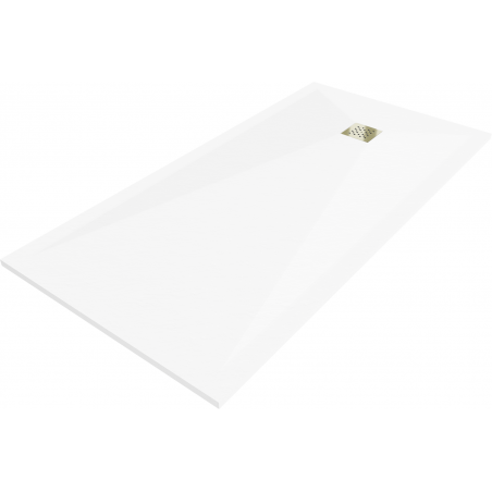 Mexen Stone+ composite rectangular shower tray 160 x 80 cm, white, gold cover - 44108016-G