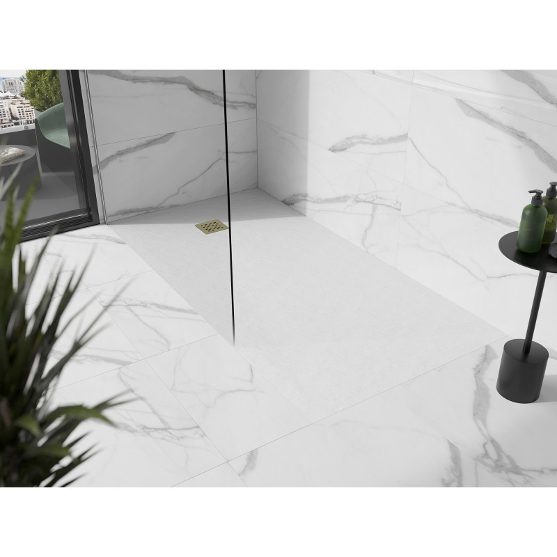 Mexen Stone+ rectangular composite shower tray 200 x 80 cm, white, gold cover - 44108020-G