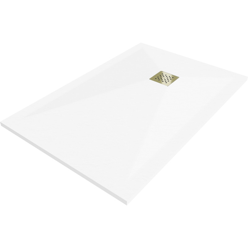 Mexen Stone+ composite rectangular shower tray 140 x 70 cm, white, gold cover - 44107014-G