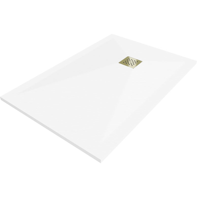 Mexen Stone+ rectangular composite shower tray 140 x 70 cm, white, golden cover - 44107014-G
