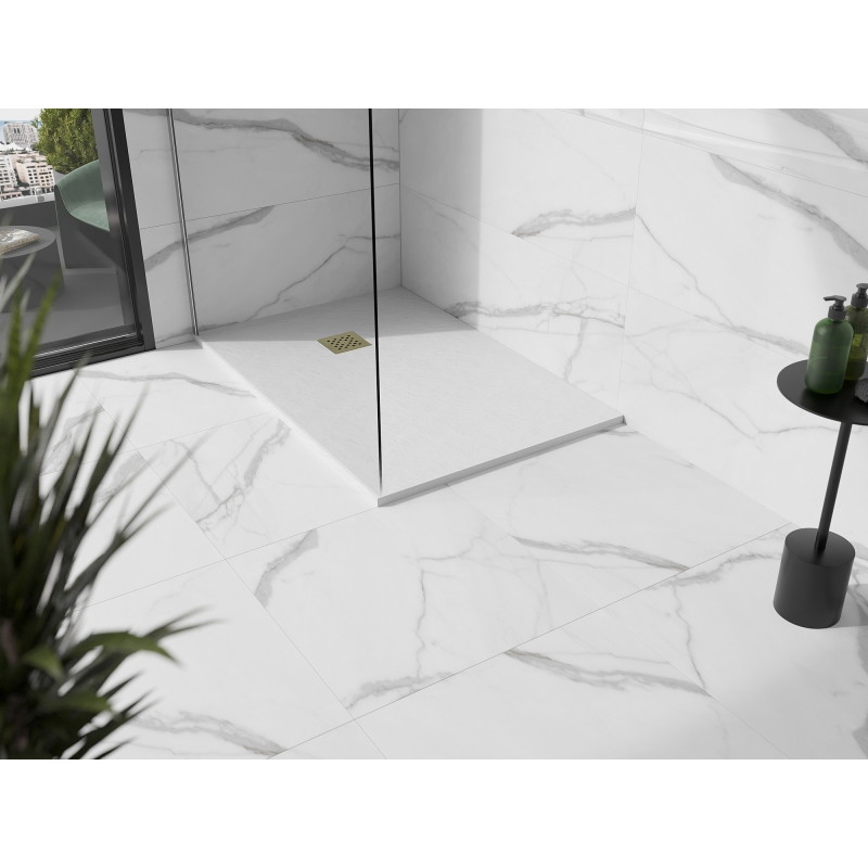 Mexen Stone+ rectangular composite shower tray 110 x 80 cm, white, gold cover - 44108011-G