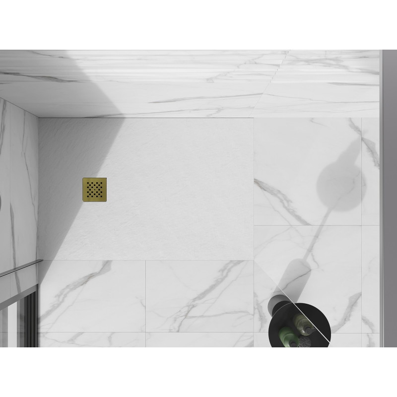 Mexen Stone+ rectangular composite shower tray 100 x 80 cm, white, gold cover - 44108010-G