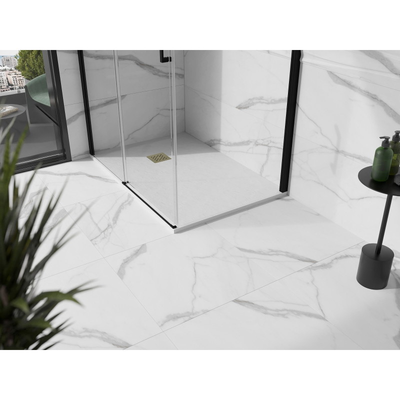 Mexen Stone+ rectangular composite shower tray 110 x 70 cm, white, gold cover - 44107011-G