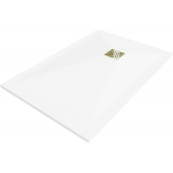 Mexen Stone+ Composite Rectangular Shower Tray 110 x 70 cm, White, Gold Cover - 44107011-G