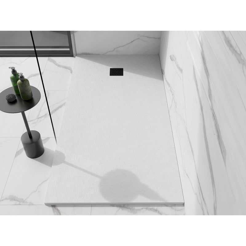 Mexen Stone+ rectangular composite shower tray 180 x 80 cm, white, black cover - 44108018-B
