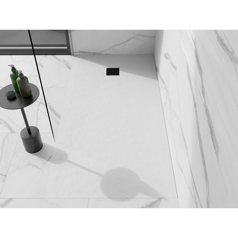 Mexen Stone+ rectangular composite shower tray 160 x 70 cm, white, black cover - 44107016-B
