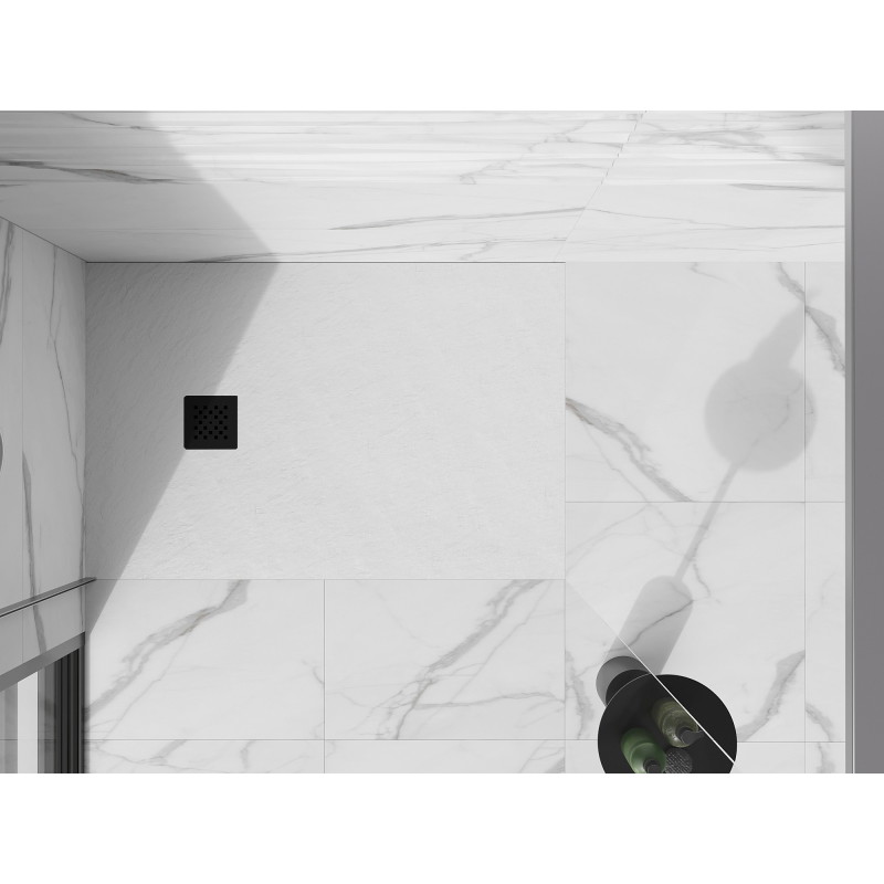 Mexen Stone+ rectangular composite shower tray 100 x 80 cm, white, black cover - 44108010-B