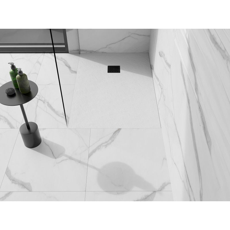 Mexen Stone+ rectangular composite shower tray 100 x 70 cm, white, black cover - 44107010-B