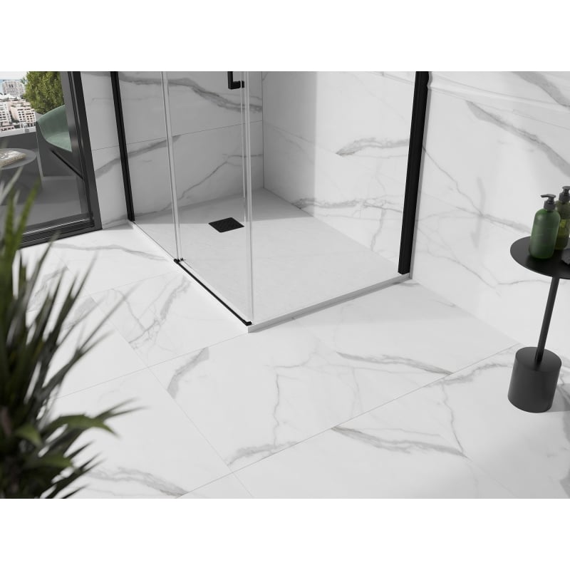 Mexen Stone+ composite rectangular shower tray 80 x 70 cm, white, black cover - 44107080-B