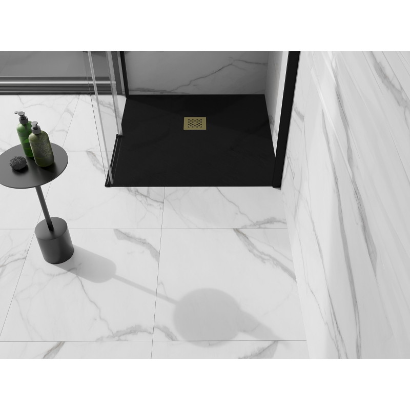 Mexen Stone+ composite square shower tray 80 x 80 cm, black, gold cover - 44708080-G