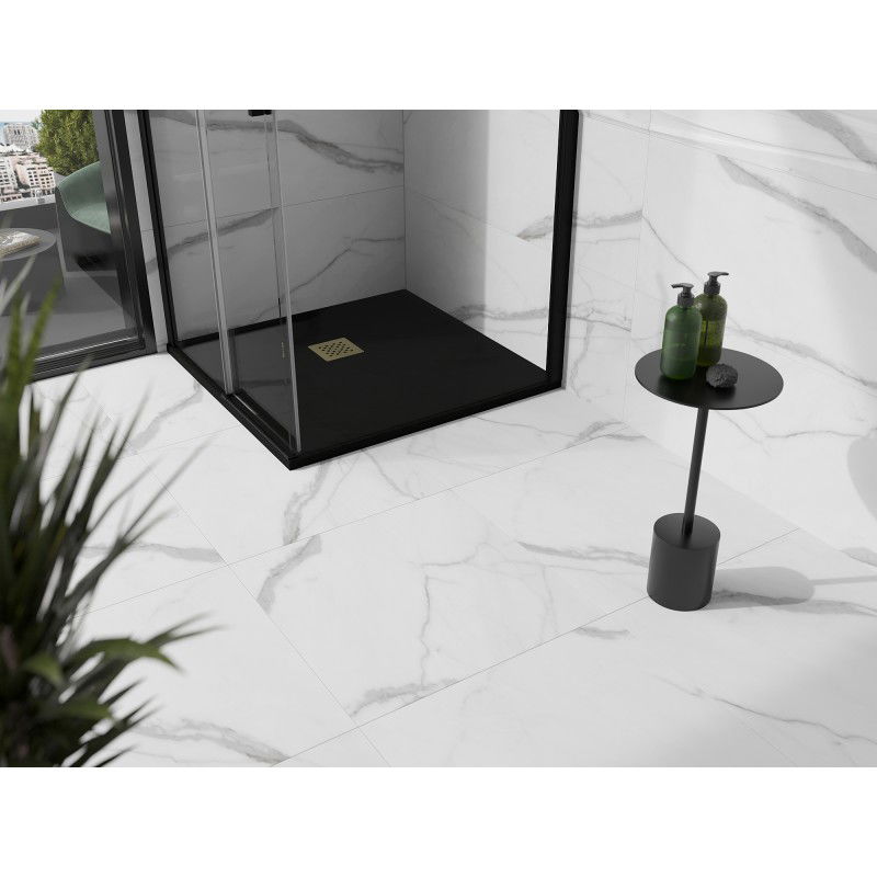 Mexen Stone+ composite square shower tray 70 x 70 cm, black, gold cover - 44707070-G
