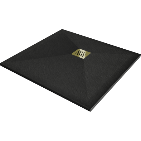 Mexen Stone+ composite square shower tray 80 x 80 cm, black, gold cover - 44708080-G