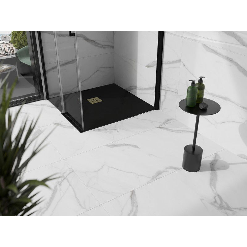 Mexen Stone+ composite square shower tray 70 x 70 cm, black, gold cover - 44707070-G