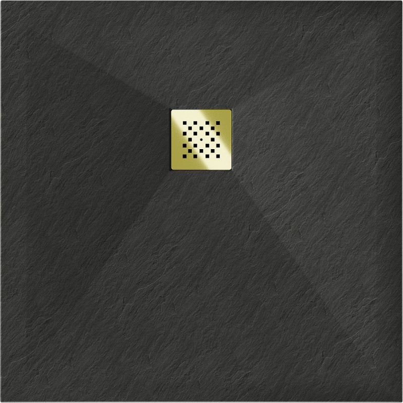 Mexen Stone+ composite square shower tray 80 x 80 cm, black, gold cover - 44708080-G