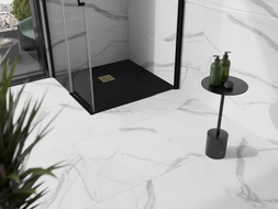Mexen Stone+ composite square shower tray 80 x 80 cm, black, gold cover - 44708080-G