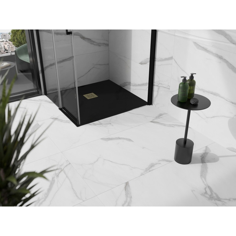 Mexen Stone+ 90 x 90 cm Square Composite Shower Tray, Black, Gold Cover - 44709090-G