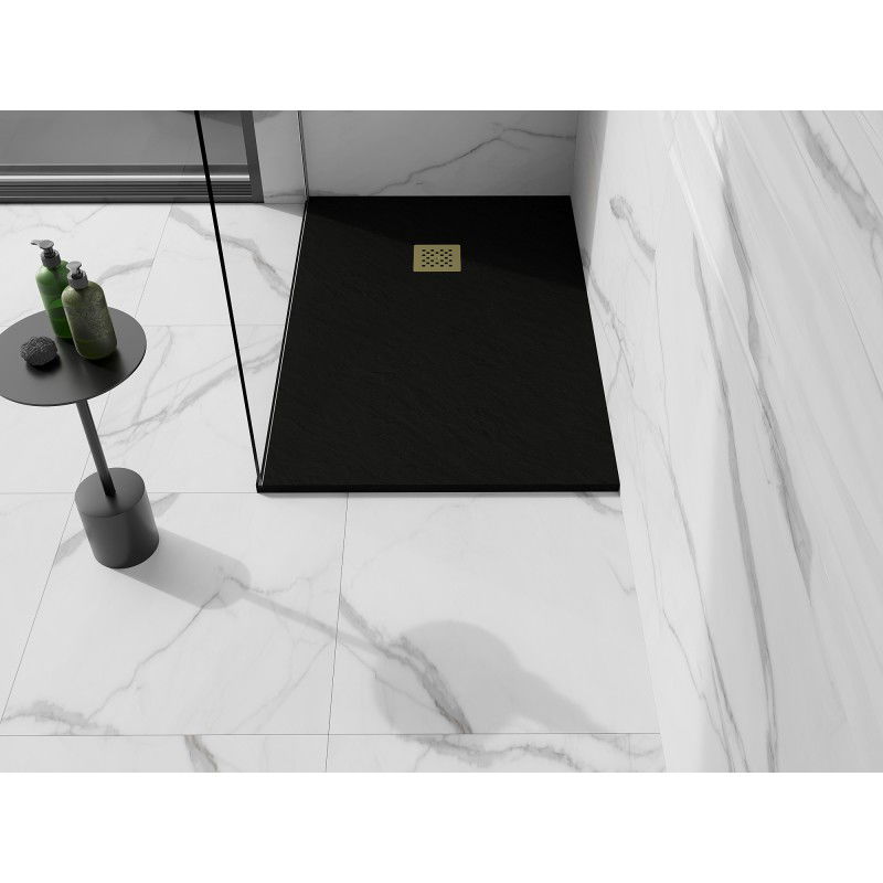 Mexen Stone+ rectangular composite shower tray 100 x 70 cm, black, gold cover - 44707010-G