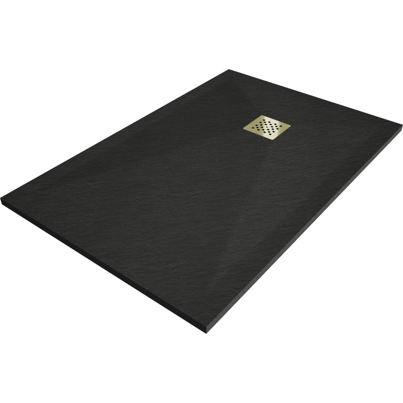 Mexen Stone+ composite rectangular shower tray 110 x 80 cm, black, gold cover - 44708011-G