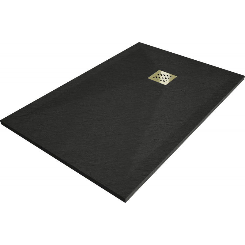 Mexen Stone+ rectangular composite shower tray 110 x 80 cm, black, gold cover - 44708011-G