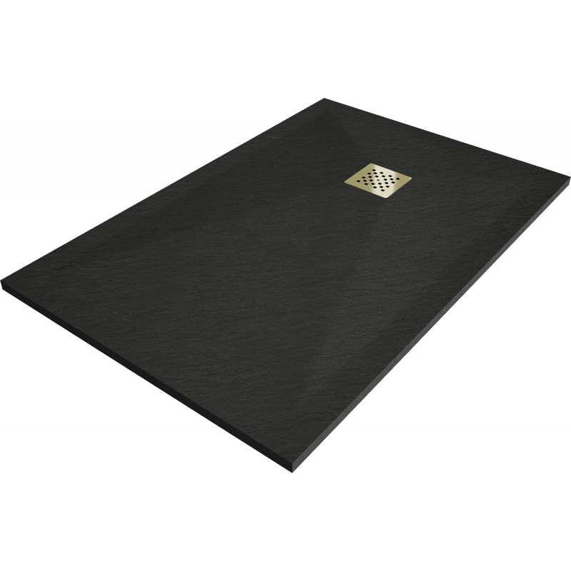 Mexen Stone+ Composite Rectangular Shower Tray 100 x 90 cm, Black, with Gold Cover - 44709010-G