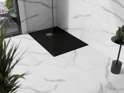 Mexen Stone+ rectangular composite shower tray 110 x 90 cm, black, gold cover - 44709011-G