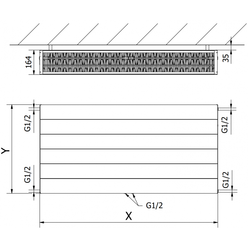 Mexen Line CCL33 plate radiator 300 x 1100 mm, bottom central connection, 1364 W, black - W6C33L-030-110-70