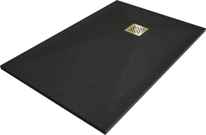 Mexen Stone+ rectangular composite shower tray 130 x 70 cm, black, gold cover - 44707013-G