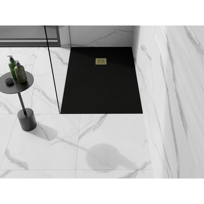 Mexen Stone+ rectangular composite shower tray 130 x 80 cm, black, golden cover - 44708013-G