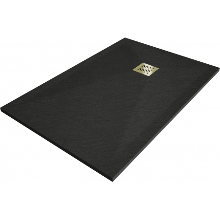 Mexen Stone+ Composite Rectangular Shower Tray 140 x 90 cm, Black, Gold Cover - 44709014-G