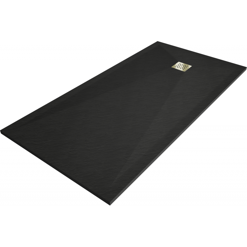 Mexen Stone+ Composite Rectangular Shower Tray 180 x 70 cm, Black, Gold Cover - 44707018-G