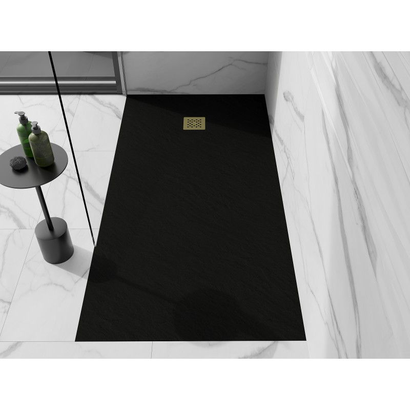 Mexen Stone+ composite rectangular shower tray 180 x 70 cm, black, gold cover - 44707018-G