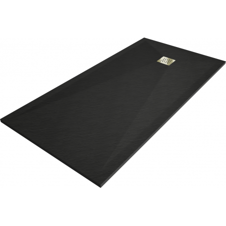 Mexen Stone+ rectangular composite shower tray 160 x 80 cm, black, gold cover - 44708016-G