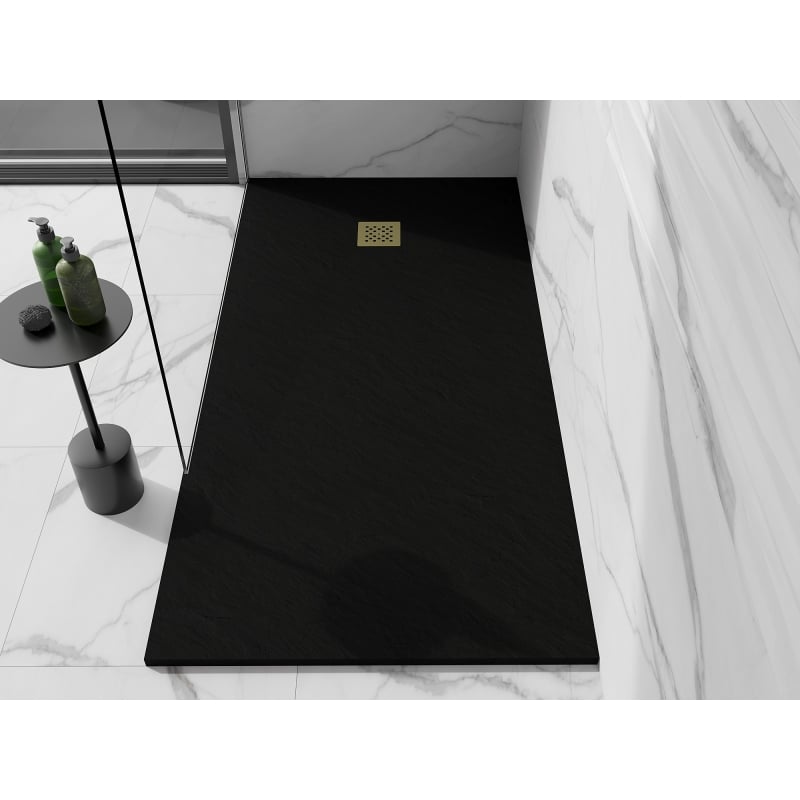 Mexen Stone+ rectangular composite shower tray 180 x 70 cm, black, gold cover - 44707018-G