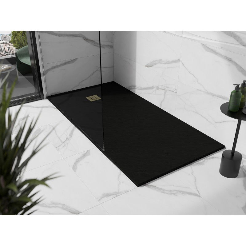 Mexen Stone+ composite rectangular shower tray 180 x 80 cm, black, gold cover - 44708018-G