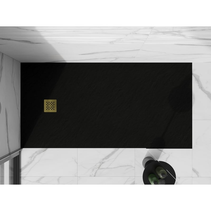 Mexen Stone+ rectangular composite shower tray 160 x 80 cm, black, gold cover - 44708016-G