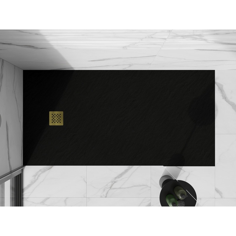 Mexen Stone+ rectangular composite shower tray 180 x 80 cm, black, gold cover - 44708018-G