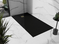 Mexen Stone+ composite rectangular shower tray 200 x 90 cm, black, gold cover - 44709020-G