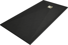 Mexen Stone+ composite rectangular shower tray 200 x 100 cm, black, gold cover - 44701020-G