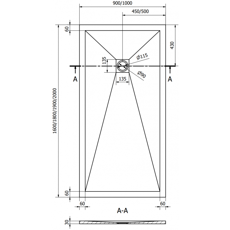 Mexen Stone+ composite rectangular shower tray 160 x 90 cm, black, gold cover - 44709016-G