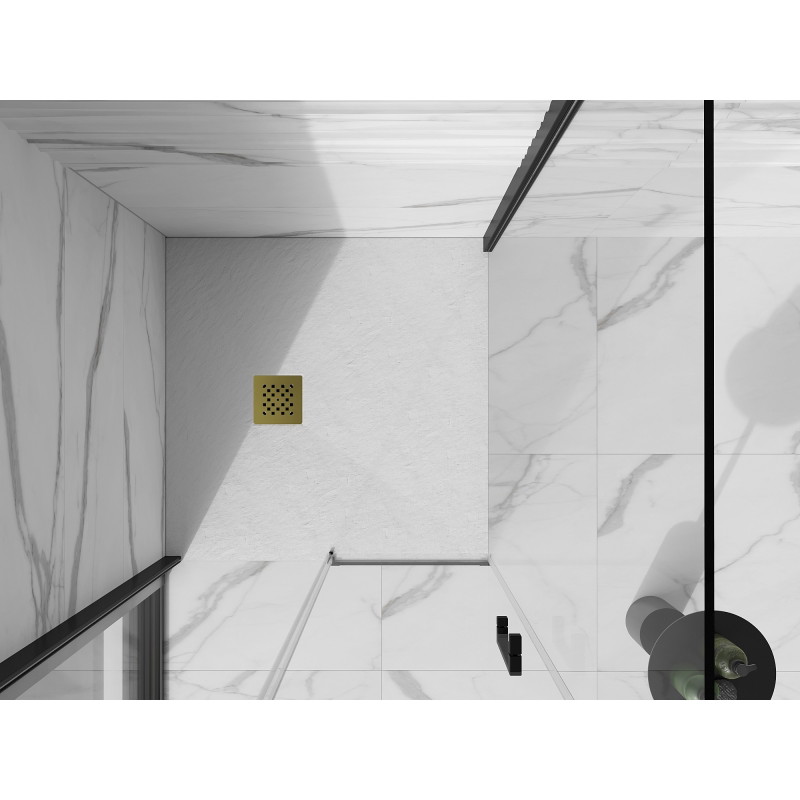 Mexen Stone+ composite square shower tray 80 x 80 cm, white, gold cover - 44108080-G
