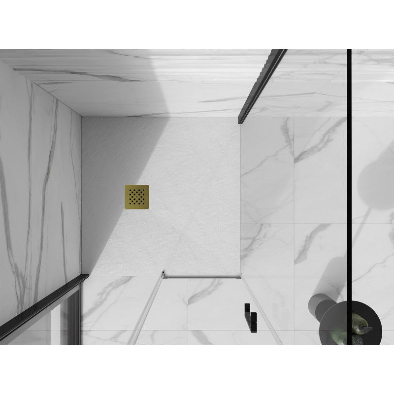 Mexen Stone+ composite square shower tray 100 x 100 cm, white, gold cover - 44101010-G