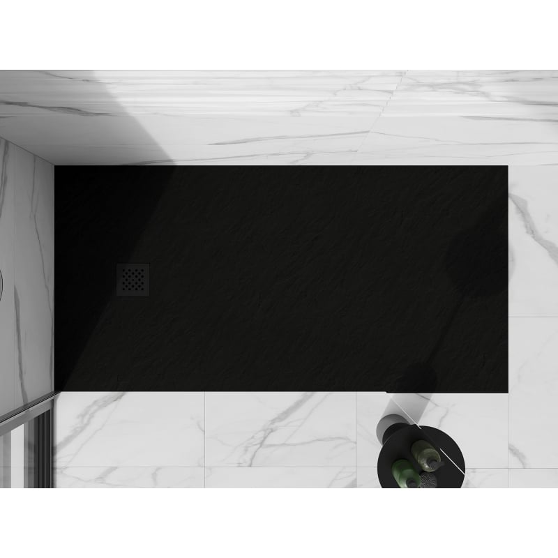 Mexen Stone+ rectangular composite shower tray 160 x 100 cm, black, black cover - 44701016-B
