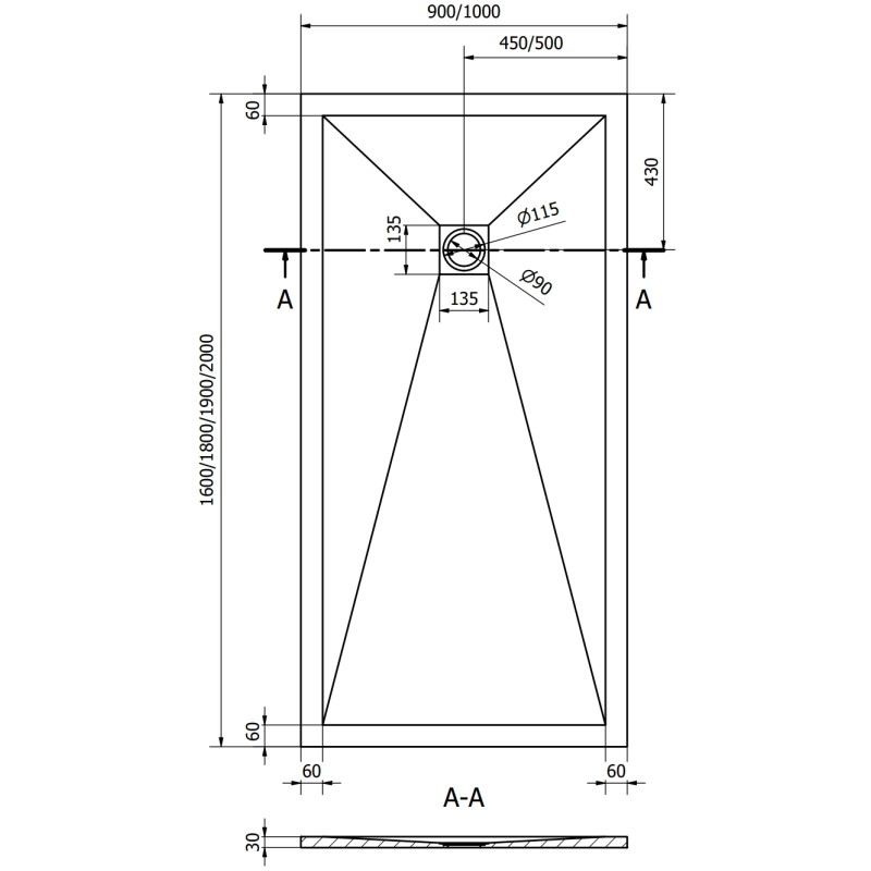 Mexen Stone+ composite rectangular shower tray 200 x 90 cm, black, black cover - 44709020-B