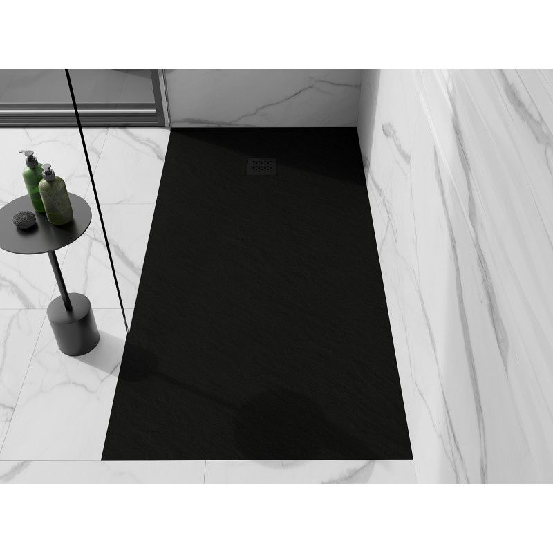 Mexen Stone+ composite rectangular shower tray 180 x 80 cm, black, black cover - 44708018-B